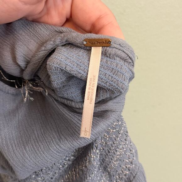 Free People Braided Halter Maxi Dress Large Gray Boho Casual Summer Gauze A-Line - Picture 11 of 12